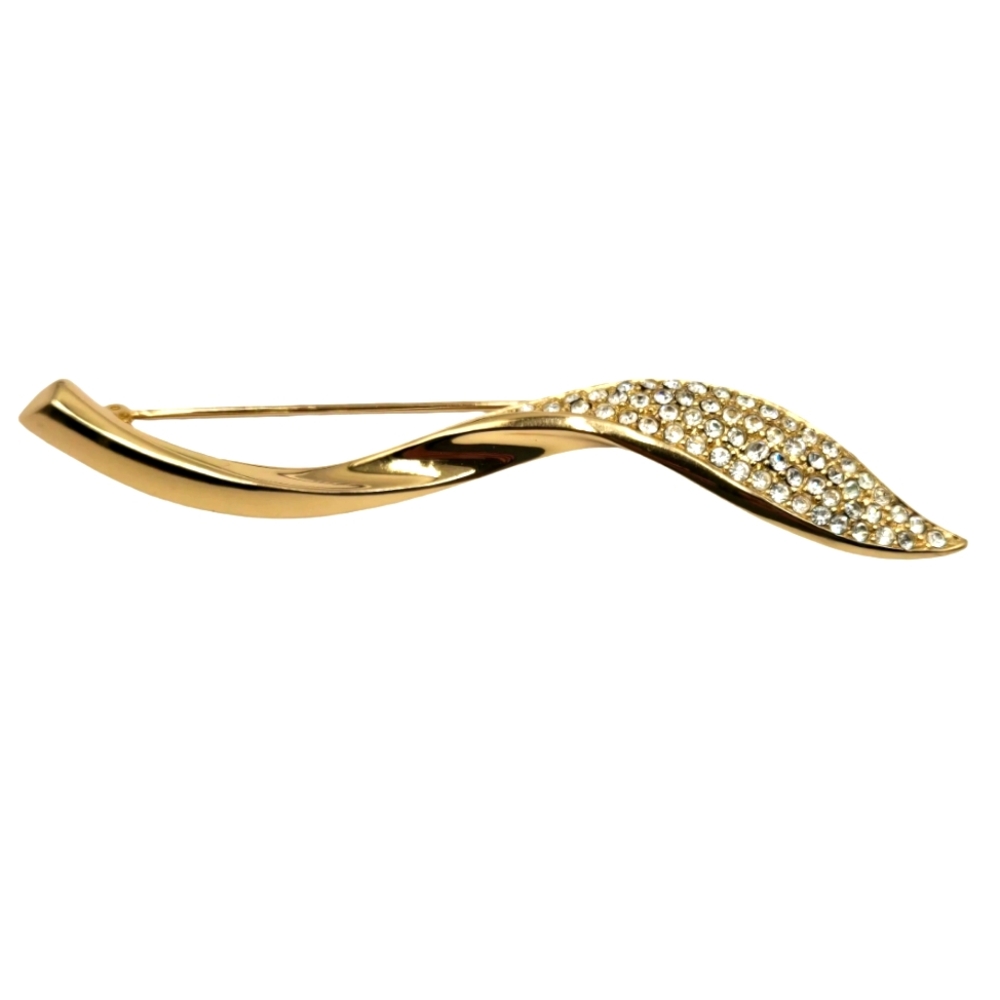 #11 - Christian Dior Rotating Pin Leaf Motif Pave Bijou Gold Brooch
